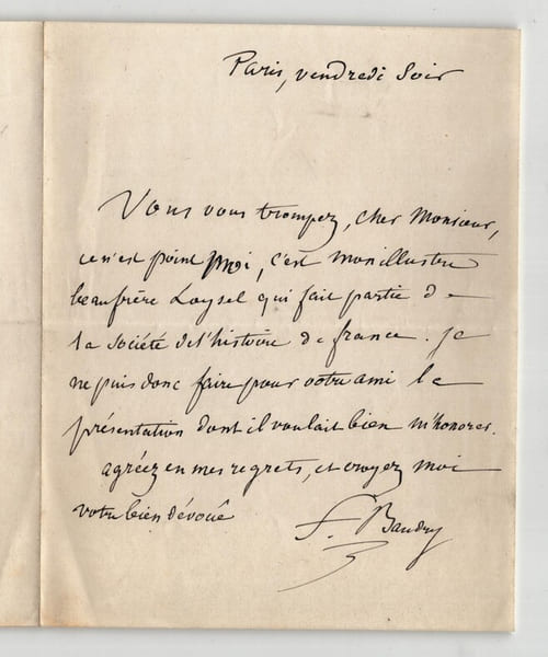 Frederic Baudry, Biblioth&eacute;caire - LETTRE AUTOGRAPHE SIGN&Eacute;E, Paris. Frederic Baudry