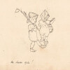 Dessin au crayon, 2 enfants de la classe 1930 jouent 1916. 