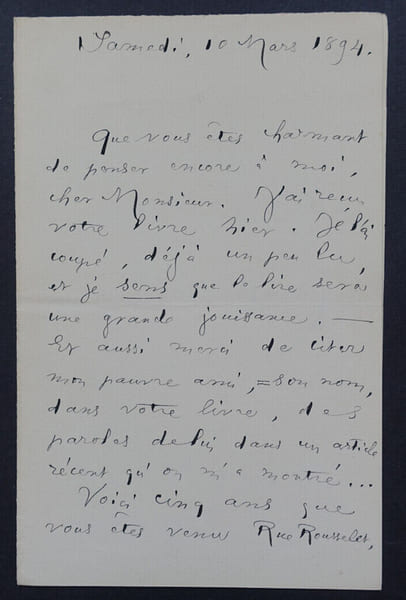 Louise READ - LETTRE AUTOGRAPHE SIGN&Eacute;E, RUE ROUSSELET, 1894. Louise Read