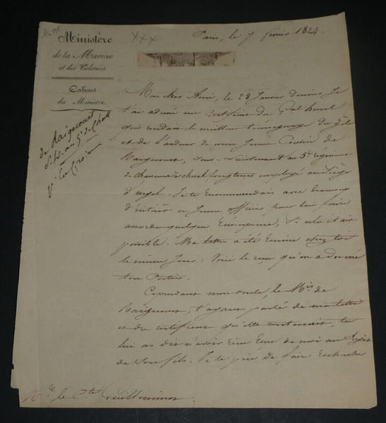 Aim&eacute; Marie Gaspard de Clermont-Tonnerre - Lettre autographe sign&eacute;e, 7 f&eacute;vrier 1824, Paris. Aim&eacute; Marie Gaspard de Clermont-Tonnerre
