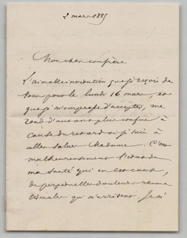 Auguste Geffroy - Lettre autographe sign&eacute;e - Perp&eacute;tuelles douleurs rhumatismales. Auguste Geffroy