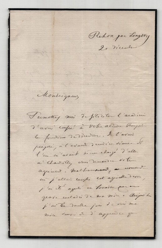 Alfred M&eacute;zi&egrave;res - Lettre autographe sign&eacute;e &agrave; Henri d'Orl&eacute;ans, duc d'Aumale. Alfred M&eacute;zi&egrave;res