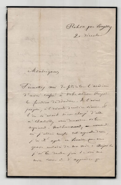 Alfred M&eacute;zi&egrave;res - Lettre autographe sign&eacute;e &agrave; Henri d'Orl&eacute;ans, duc d'Aumale. Alfred M&eacute;zi&egrave;res
