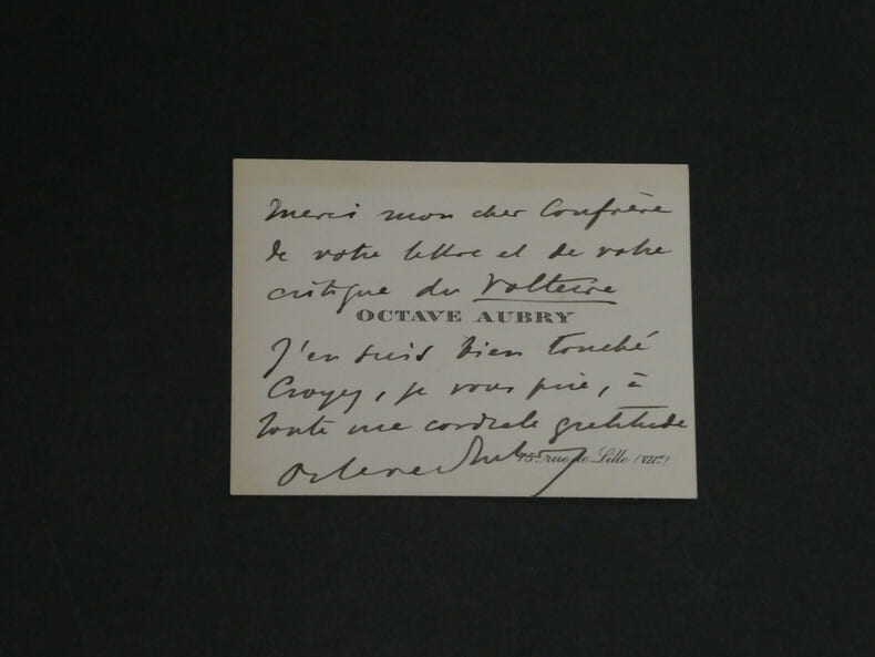 Octave AUBRY - CARTE DE VISITE AUTOGRAPHE SIGN&Eacute;E &Agrave; Pierre LHOSTE. Octave AUBRY