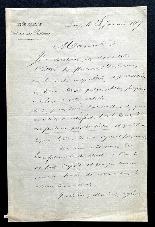Henri de LAPOMMERAYE - LETTRE AUTOGRAPHE SIGN&Eacute;E, Paris, 1867. Henri de LAPOMMERAYE