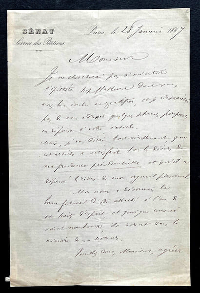 Henri de LAPOMMERAYE - LETTRE AUTOGRAPHE SIGN&Eacute;E, Paris, 1867. Henri de LAPOMMERAYE