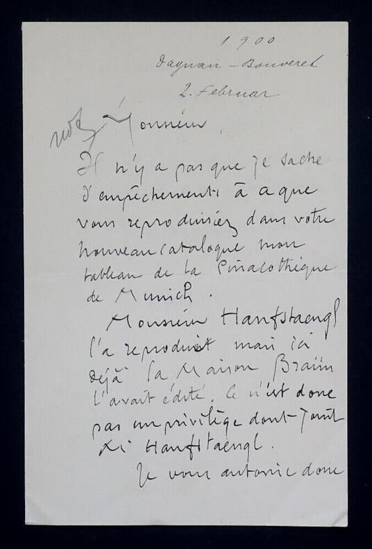 Pascal DAGNAN-BOUVERET - LETTRE AUTOGRAPHE SIGN&Eacute;E, 1900. Pascal DAGNAN-BOUVERET