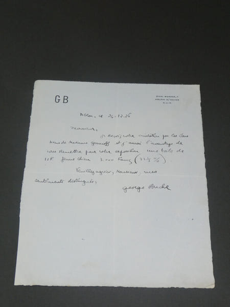 George BOUCHE, Peintre - LETTRE AUTOGRAPHE SIGN&Eacute;E - 24 D&eacute;cembre 1926, 1 page. George BOUCHE