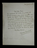 LETTRE AUTOGRAPHE SIGN&Eacute;E, 7 janvier 1921. Marcel Baschet