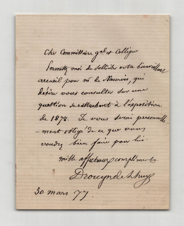 &Eacute;douard Drouyn de Lhuys - Lettre autographe sign&eacute;e - 1877. &Eacute;douard Drouyn de Lhuys