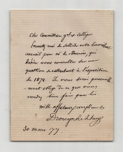 &Eacute;douard Drouyn de Lhuys - Lettre autographe sign&eacute;e - 1877. &Eacute;douard Drouyn de Lhuys