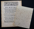 Lettre autographe sign&eacute;e du Duc de Caylus, 9 septembre 1773, avec livret m&eacute;moire de 16 pages. Le Duc de Caylus