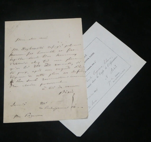 Lettre autographe sign&eacute;e et billet de cotisation d'association. Bixio, Alexandre
