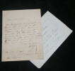 Lettre autographe sign&eacute;e et billet de cotisation d'association. Bixio, Alexandre