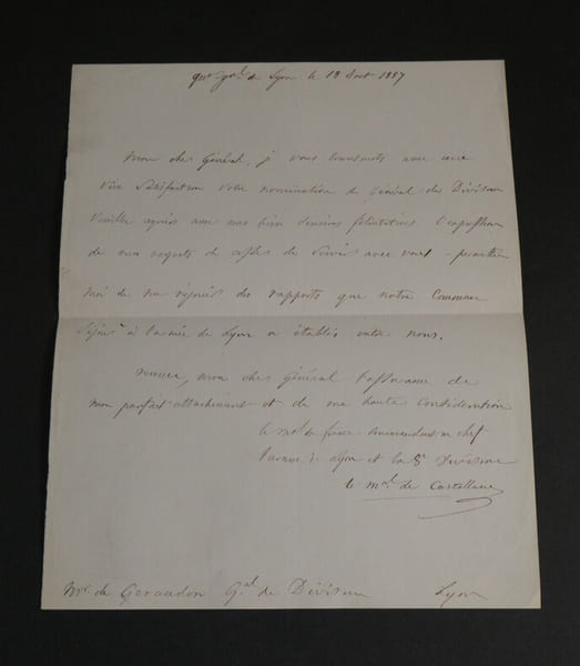 Boniface de Castellane - LETTRE AUTOGRAPHE SIGN&Eacute;E AU G&eacute;n&eacute;ral de Geraudon, 1857. Boniface de Castellane