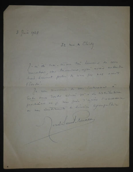 LETTRE AUTOGRAPHE SIGN&Eacute;E, CLICHY, PARIS, 1948. Marcel Samuel-Rousseau