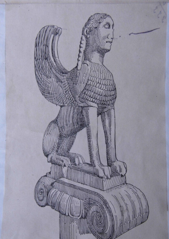 Chapiteau colonne votive et archa&iuml;que - Dessin original sign&eacute;. Louis Henri Laffill&eacute;e