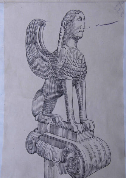 Chapiteau colonne votive et archa&iuml;que - Dessin original sign&eacute;. Louis Henri Laffill&eacute;e