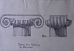 Chapiteau colonne votive et archa&iuml;que - Dessin original sign&eacute;. Louis Henri Laffill&eacute;e