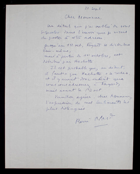 Pierre NORD, Militaire - LETTRE AUTOGRAPHE SIGN&Eacute;E. Pierre NORD
