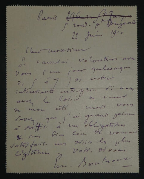 &Eacute;mile BOUTROUX - LETTRE AUTOGRAPHE SIGN&Eacute;E &Agrave; F. ALBERT, 1910, Paris. &Eacute;mile BOUTROUX