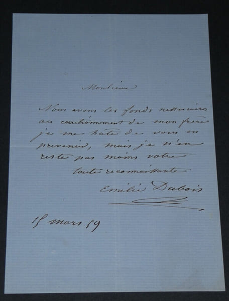 &Eacute;milie DUBOIS - LETTRE AUTOGRAPHE SIGN&Eacute;E, 1859. &Eacute;milie DUBOIS