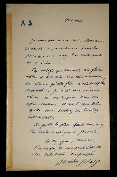 SCHOLL Aur&eacute;lien - LETTRE AUTOGRAPHE SIGN&Eacute;E, A PROPOS DE SA CONDAMNATION. Aur&eacute;lien Scholl