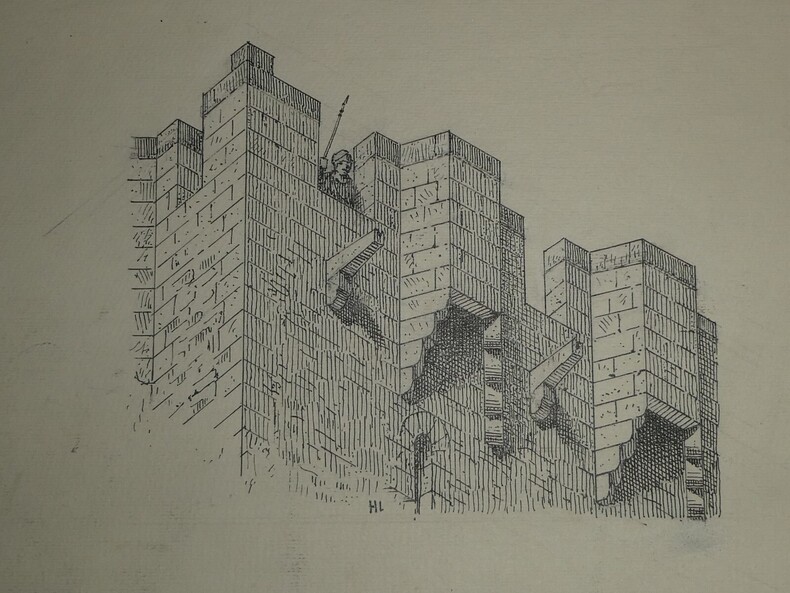 Echauguette de l'&eacute;glise de Rudelle, XVIe si&egrave;cle - Dessin original sign&eacute;. Louis Henri Laffill&eacute;e
