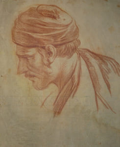 Portrait de profil d'un homme au turban potentiellement à la sanguine