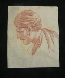 Portrait de profil d'un homme au turban potentiellement à la sanguine
