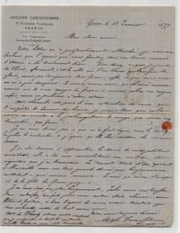 Adolphe Joseph Carcassonne - Lettre autographe signée à Alphonse Scheler - 1877