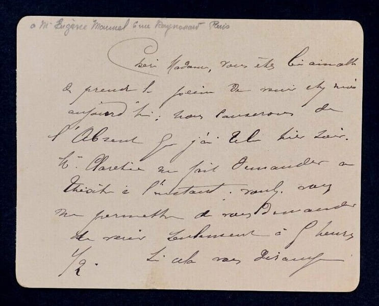 Caroline-Eug&eacute;nie SECONG-WEBER Actrice de th&eacute;&acirc;tre, CARTE-LETTRE AUTOGRAPHE SIGN&Eacute;E. Caroline-Eug&eacute;nie SECONG-WEBER