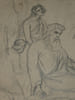 Dessin original au crayon - Sc&egrave;ne m&eacute;ditative avec figures assises, XIX &egrave;me. Anonyme