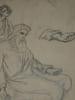 Dessin original au crayon - Sc&egrave;ne m&eacute;ditative avec figures assises, XIX &egrave;me. Anonyme