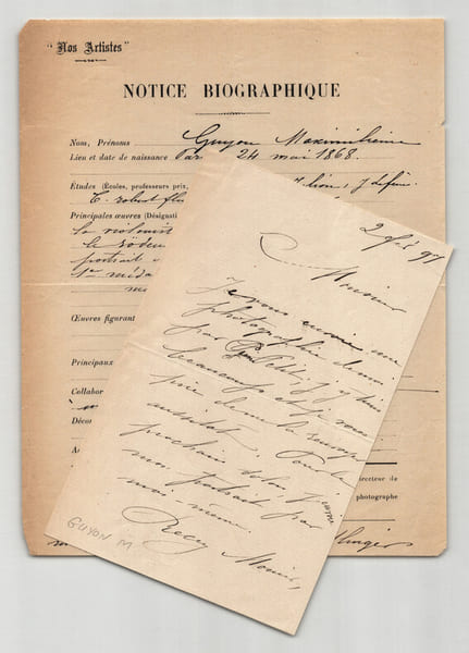 Maximilienne Guyon Lettre autographe sign&eacute;e "Photographie par Pierre Petit" 1897. Maximilienne Guyon