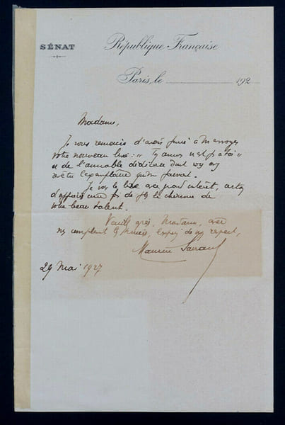 Maurice SARRAUT, JOURNALISTE ET HOMME POLITIQUE - LETTRE AUTOGRAPHE SIGN&Eacute;E, 1927. Maurice Sarraut