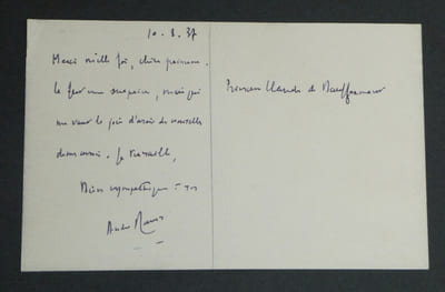 André MAUROIS - CARTE POSTALE AUTOGRAPHE SIGNÉE, 1937