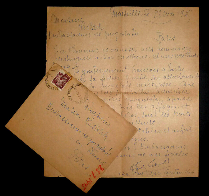 FESQUET Henri - LETTRE AUTOGRAPHE SIGNEE A Marko RISTIC, 22 MAI 1945. Henri Fesquet