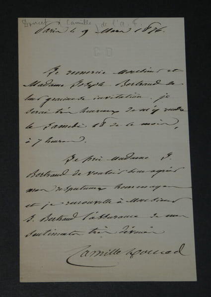 Camille DOUCET - Po&egrave;te - LETTRE AUTOGRAPHE SIGN&Eacute;E &Agrave; J. BERTRAND - Paris - 1876. Camille DOUCET