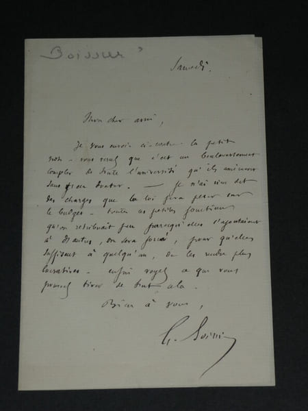 Gustave Boissi&egrave;re LETTRE AUTOGRAPHE SIGN&Eacute;E. Une loi qui Bouleverse l'universit&eacute;. Gustave Boissi&egrave;re