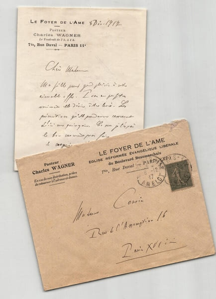 Charles Wagner - Pasteur - Lettre autographe sign&eacute;e - Foyer de l'Ame - 1917. Charles Wagner