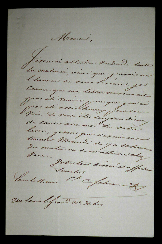 Jean Adam de SCHRAMM - LETTRE AUTOGRAPHE SIGN&Eacute;E, Paris. Jean Adam de Schramm