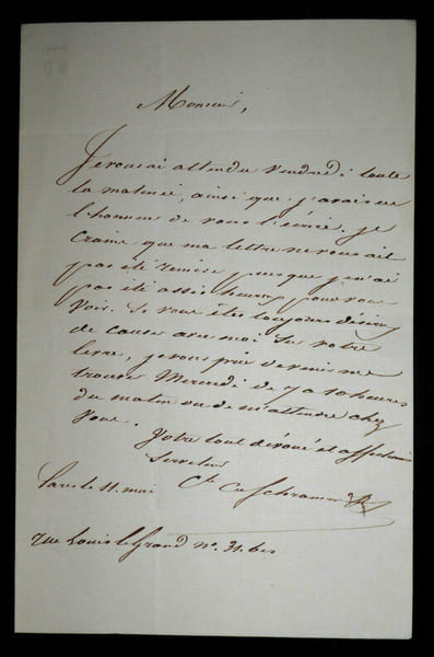 Jean Adam de SCHRAMM - LETTRE AUTOGRAPHE SIGN&Eacute;E, Paris. Jean Adam de Schramm