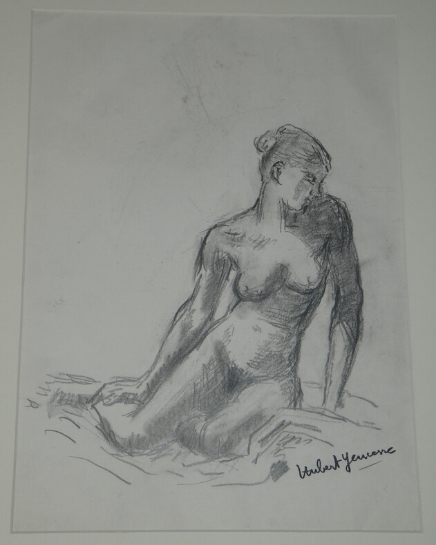 Hubert YENCESSE - Dessin original sign&eacute; au crayon - Nu harmonie des courbes. Hubert YENCESSE