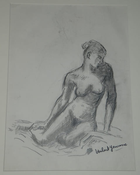 Hubert YENCESSE - Dessin original sign&eacute; au crayon - Nu harmonie des courbes. Hubert YENCESSE