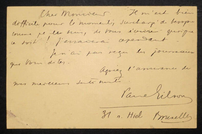 Paul GILSON, Compositeur - CARTE-LETTRE AUTOGRAPHE SIGNEE A Monsieur [REBOND]. Paul GILSON