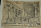 Int&eacute;rieur de l'&eacute;glise St-Clement &agrave; Rome - Dessin original sign&eacute;. Louis Henri Laffill&eacute;e