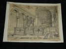 Int&eacute;rieur de l'&eacute;glise St-Clement &agrave; Rome - Dessin original sign&eacute;. Louis Henri Laffill&eacute;e