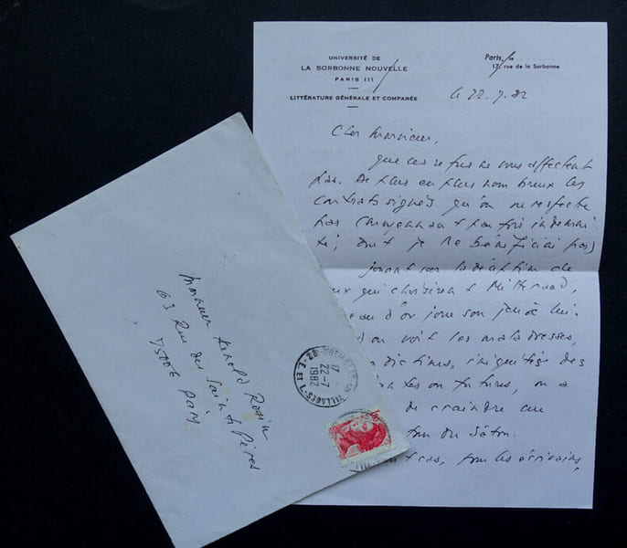 Ren&eacute; &Eacute;TIEMBLE - LETTRE AUTOGRAPHE SIGN&Eacute;E &Agrave; Arnold ROSIN, Paris, 1982. Ren&eacute; &Eacute;tiemble
