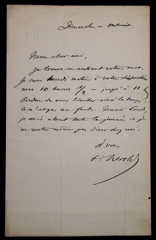 Ferdinand H&Eacute;ROLD, S&eacute;nateur - LETTRE AUTOGRAPHE SIGN&Eacute;E A Mr HEMERDINGER, 1876. Ferdinand H&Eacute;ROLD